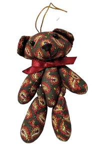Applause Bear Ornament 4" Tall Stuffed Jointed Paisley Mini Plush with Bow VTG - Picture 1 of 3