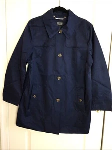 Dennis basso blue wind rain resistant button front lined Coat W Pockets L - Picture 1 of 8
