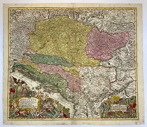 UNGHERIA MATTHAUS SEUTTER 1740 GRANDE MAPPA ANTICA XVIII SECOLO - Foto 1 di 12
