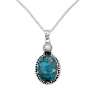 Blue Copper Turquoise' Pearl Gemstone 925 Sterling Silver Handmade Pendant Q-95 - Picture 1 of 3
