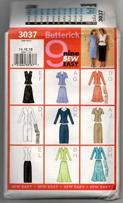 BUTTERICK SEWING PATTERN 3037 FOR 9 EASY COORDINATED MISSES OUTFITS SZ 14 16 18 - Image 1 of 3