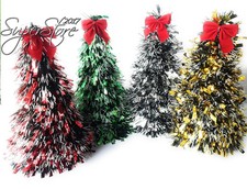 Christmas Mini Tinsel Tree Decoration Set Light Flocking- 4 Pieces 