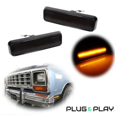 LH+RH Smoked Lens Front Side Marker Lights For 72-93 DODGE RAM TRUCK RAM CHARGER - Imagem 1 de 4