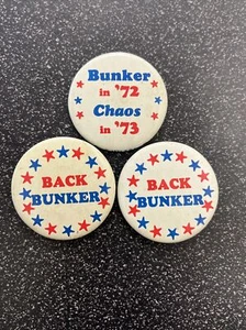 (3) Vintage Archie Bunker in 1972 Presidential Campaign Pins All In The Family - Picture 1 of 3