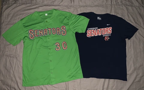 Harrisburg Senators Baseball Men XL Lot 2 pc green Promo jersey and NIKE T shirt Cover