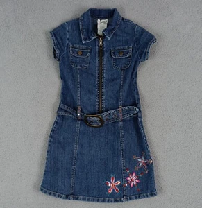 Speckless Roses Size 6X Girls Blue Denim Floral Stretch Dress - Picture 1 of 11