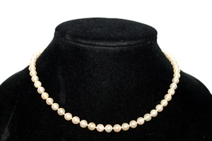 Vintage 14k white gold akoya pearl single strand necklace 16" choker 6mm - Picture 1 of 8