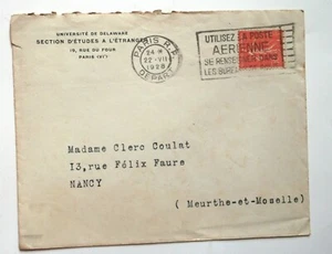 Timbre semeuse 50c sur lettre 1928 Université Delaware Pars études à l'étranger - Picture 1 of 1