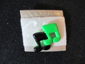 Vintage OOOPS A Musical Note Neon Green Black Brooch Pin New Old Stock - Picture 1 of 3