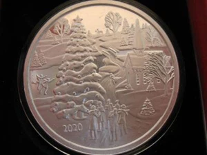 1-OZ.999 SILVER COUNTRY CHURCH, DEER, ICE POND CHRISTMAS CAROLERS TREE COIN+GOLD - Picture 1 of 11