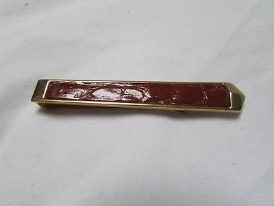Vintage Men's Anson Brown Leather Goldtone Tie Clasp - Image 1 of 4