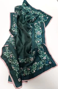 VTG Vera Scarf Evergreen Floral Mini Print Border in Pink Silk Square 21" Signed - Picture 1 of 6
