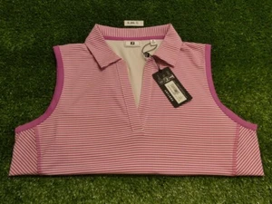 FootJoy Womens Stripe Open Placket Sleeveless Golf Shirt Berry Small 33427 - Picture 1 of 2
