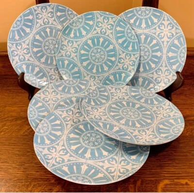 Lot of 6 Bed Bath & Beyond PORTO 8.5” Melamine Salad Plates: Blue & White - Изображение 1 из 4