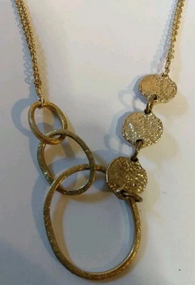 Alexis Bittar Goldtone Hammered Circles & Coins Double Chains! Vintage Necklace! - Image 1 of 4