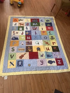Pottery Barn Kids ABC Alphabet Quilt Twin Patchwork Gingham ~ GUC 2006 - Picture 1 of 10