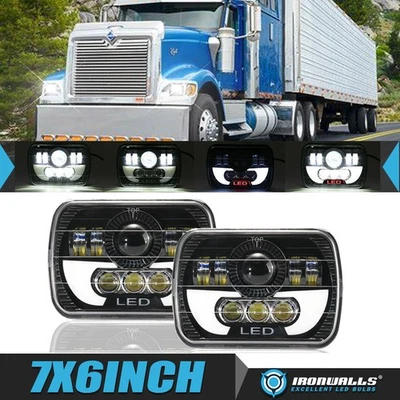 Pair 7x6" LED Headlights Hi/Lo DRL for International Harvester 9900 9200 9400i - Image 1 of 4