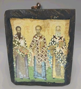 Icona Vintage Padri del Cristianesimo Santi Basilio, Gregorio e Giovanni Made in England - Foto 1 di 8