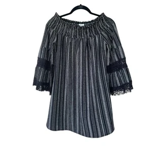 Kiwi & Punch Women’s Blouse Tunic Off Shoulder Sleeve Striped Lace Black Size M - Picture 1 of 8