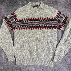 Men's Vintage 80's Pendleton Lobo USA 100% Wool Beige Knit Crewneck Sweater Sz L - Picture 1 of 4