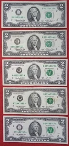 💵$10= 5 $2 Two Dollar Bill Liars Poker Fancy Doubles Triples Repeater 55 44 333 - Picture 1 of 1