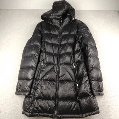 Abrigo acolchado de plumón premium Calvin Klein con capucha negro ligero para mujer talla M Foto 1 de 4