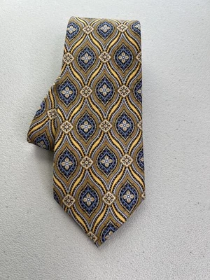 Corbata Nordstrom dorada, azul patrón geométrico 100 % seda nueva sin etiquetas Foto 1 de 4