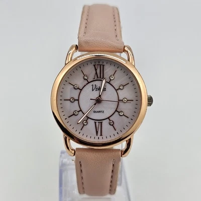 Vivani Women's Watch 34MM Gold Case Pink Dial Pink Leather Bands New Battery - Image 1 of 4