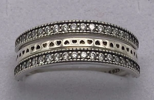 PANDORA Sterling Silver Flipping Hearts Logo Reversible Ring Size 56 US 7.5 - Picture 1 of 13