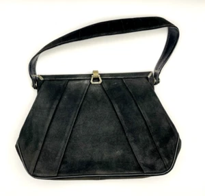Antique Suede Black Clutch Handbag Rhinestone Clasp And Accents - Picture 1 of 10
