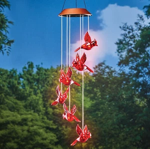 Solar Wind Chime Cardinal Red Bird Hanging Mobile Sculpture Garden Yard Decor - Picture 1 of 3