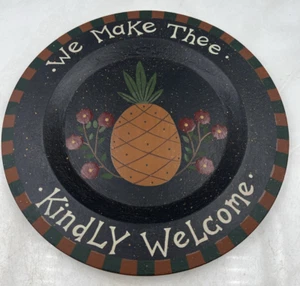 Vintage Wooden Welcome Sign Plate 12" Round Shape Pineapple Print Home Decor - Picture 1 of 6