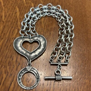 Rare SILPADA STERLING SILVER ROLO LINK HEART TOGGLE CLASP Bracelet 7.5” B1510 HN - Picture 1 of 13