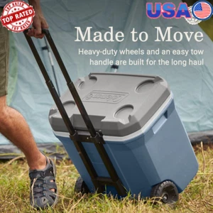 60 QT Wheeled Cooler Insulated Heavy-Duty Cup Holders Durable Easy Transport New - Picture 1 of 6