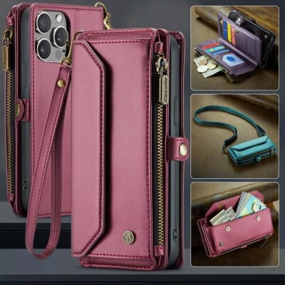 Crossbody Leather Case Card Holder Wallet Clutch Bag Zipper Cover For Samsung - Image 1 of 4