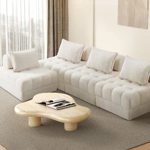 Oikiture 4 Seater Boucle Modular Sofa Lounge Chair Armless TOFU Back White - Picture 1 of 10