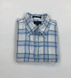 Men's White & Blue Check Gant Shirt XL Long Beach Linen Regular Fit Pocket A - Picture 1 of 14