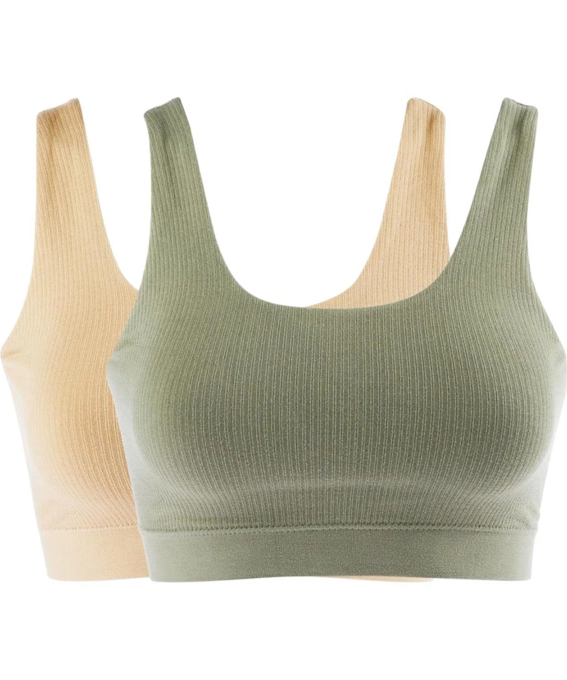 Rhonda Shear 2-pack Seamless Ribbed ForeverStretch Ahh Bra BeigeLichen - Image 1 of 1