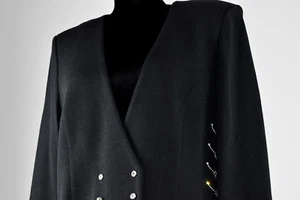 St. John Gr. 12 schwarz Strick Jacke Blazer Nieten Strass Stretch zweireihig - Bild 1 von 13