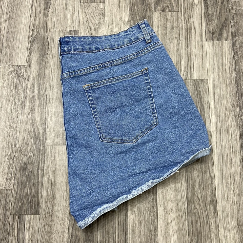 Jean corto FOREVER 21 botones mosca tiro alto lavado medio azul denim para mujer talla 18 Foto 1 de 4