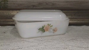 ARCOPAL VINTAGE ANNI 70 CONTENITORE DIM 16X10H8 DECORO ROSE PORTA BURRO - Foto 1 di 2