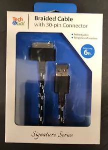 Tech&go Braided Cable With 30-pin Connector 6ft For Iphone 4 & Ipad 2/3 - Picture 1 of 1