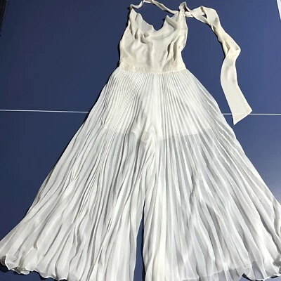 Alice + Olivia плиссированные широкие ноги комбинезон без спинки слоновой кости кремовый драпировки шеи размер 0 - Изображение 1 из 4