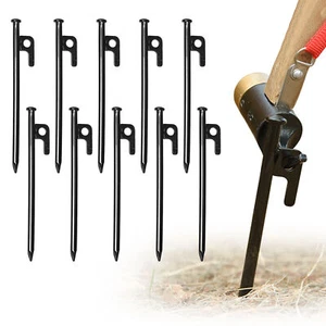 10Pcs Heavy Duty 12inch Metal Tent Pegs Set for Camping Ground Pegs Awning  - Picture 1 of 10