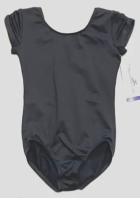 Motionwear Leotard Bodysuit Gymnastics Pinched Cap Sleeve # 2103 Black New Girl - Image 1 of 4