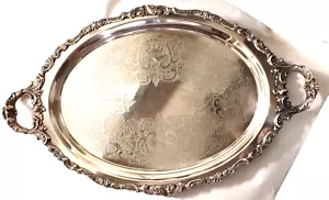WALLACE BAROQUE SILVER PLATE FOOTED BUTLER TRAY 294F BUFFET SERVING PLATTER 29"L - Picture 1 of 10