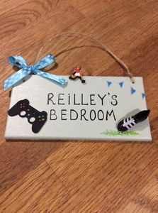 Handpainted wooden sign for Kids bedroom I can add Name/Team Laura Ashley Ribbon - Picture 1 of 7
