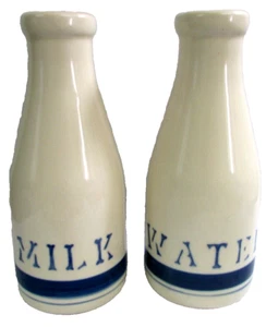 Friendship Pottery Roseville Ohio Stoneware Blue Stripe Milk Water Bottles Jugs - Picture 1 of 8