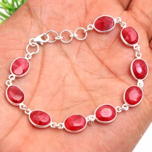 HANDMADE 925 Solid Sterling Silver Fine Jewelry Kashmir ruby Gemstone Bracelet - Picture 1 of 4