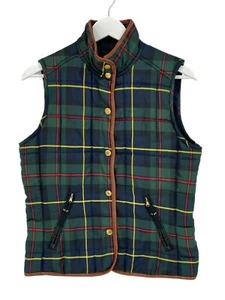 Lauren Ralph Lauren Women's Puffer Vest Size M Plaid Green Lambskin Trim Snaps - Imagen 1 de 17